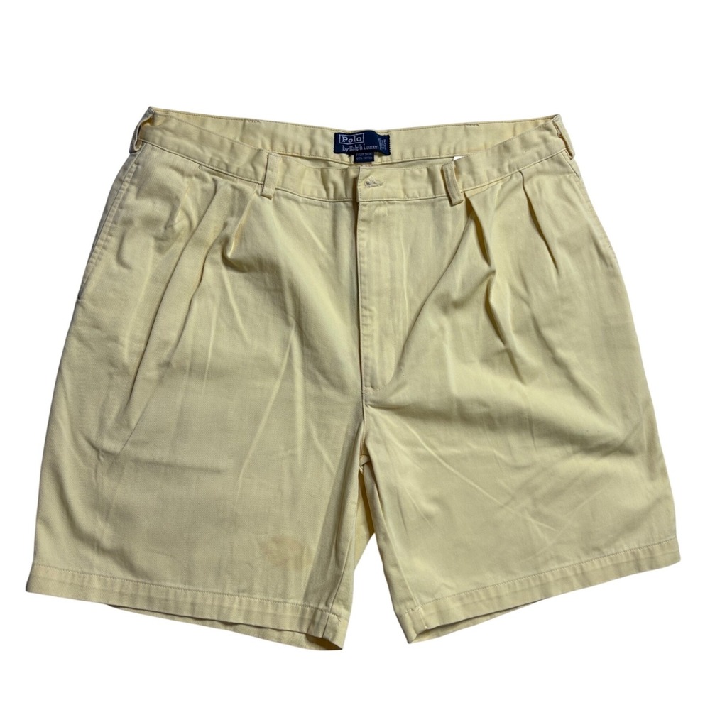 Polo Ralph Lauren Tyler Short Mens 36 Yellow Double Pleat Cotton Chino Shorts